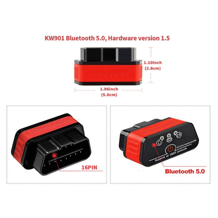 KONNWEI KW901 OBD2 Bluetooth Diagnostic Scan Tool for Cars