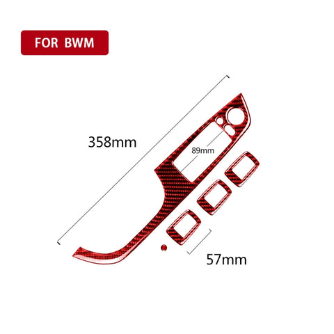 Set de 5 pièces pour BMW Serie 3 E90 Adhésif décoratif pour panneau de sol pour le plus fin avec guide de sinistre en fibre de carbone, diamètre: 35,8 cm, Panneau de lève-vitre pour conduite à gauche de voiture