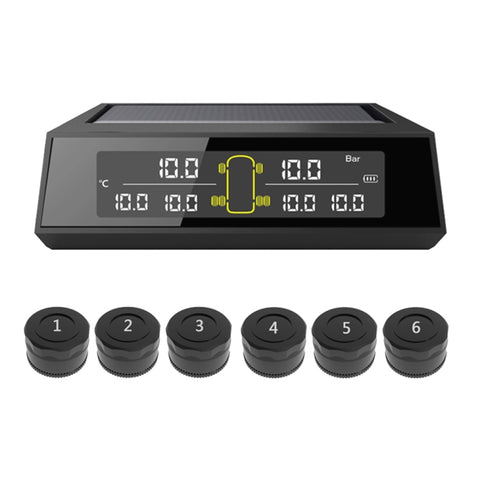 Sistema di monitoraggio della pressione dei pneumatici wireless solare per auto TPMS 6 sensori esterni per autobus per camion a 6 ruote, Solar Wireless Tire Pressure Monitoring