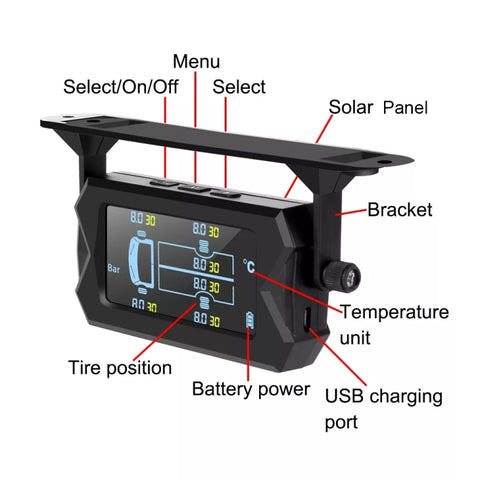 Système de surveillance de la pression pneumatique sans fil, solaire, 8 bars, TPMS, 6 capteurs externes, pour bus et camion à 6 routes, 8 bars