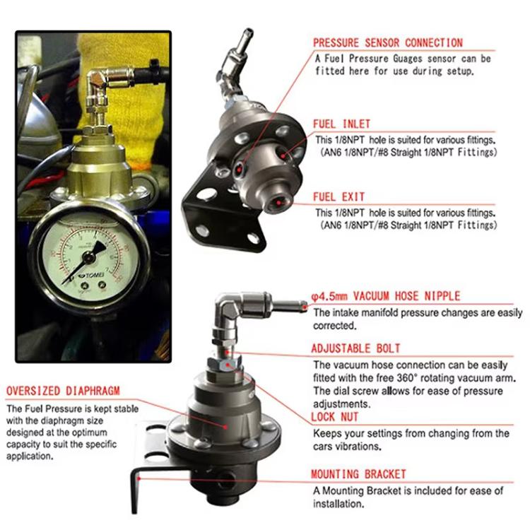 Adjustable Fuel Pressure Regulator with Gauge for Cars