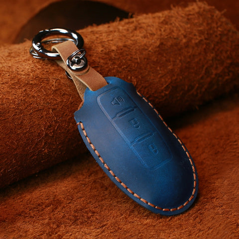 Housse de protection pour clé en peau de vache pour voiture Nissan, version avec corne à trois clés, pour Nissan, version klaxon à trois clés, pour Nissan