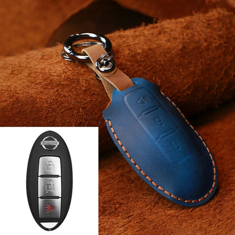 Housse de protection pour clé en peau de vache pour voiture Nissan, version avec corne à trois clés, pour Nissan, version klaxon à trois clés, pour Nissan