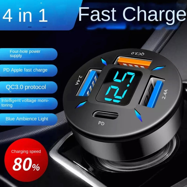 4 in 1 USB Car Charger with Digital Display - 4.8A Power