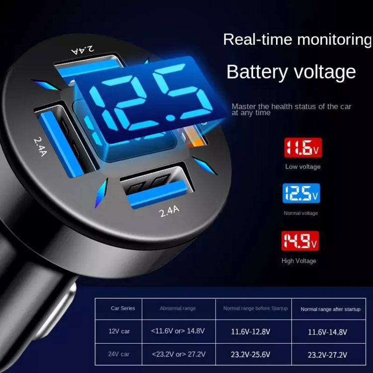 4 in 1 USB QC3.0 Car Fast Charger with Digital Display