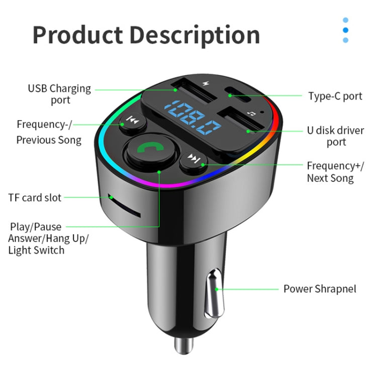 Car Bluetooth MP3 Player FM Transmitter with Ambient Light