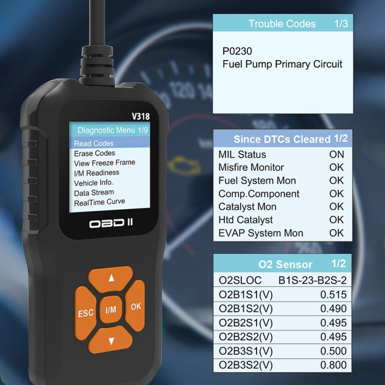 Lettore di codice per strumento diagnostico per schermo a colori OBD2 per auto V318, V318