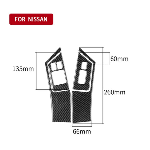 Adesivo decorativo per pannello pulsanti alzacristalli in fibra di carbonio da 4 pezzi per Nissan GTR R35 2008-2016, guida a sinistra, Window Lift Button Panel, Left Drive