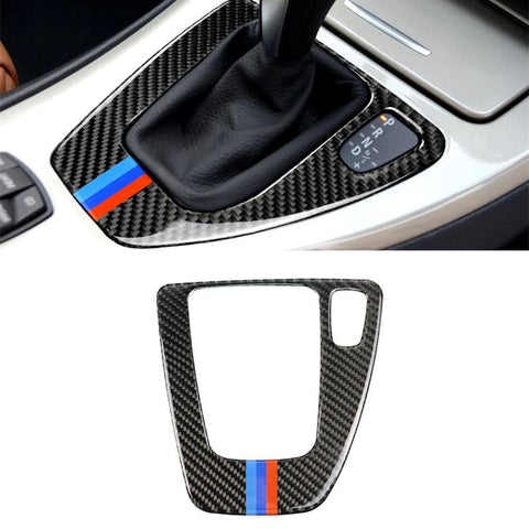 Adesivo decorativo per pannello ingranaggi guida destra per auto in fibra di carbonio a tre colori per BMW E90 / E92 2005-2012, Right Driving Gear Panel(Three Color)