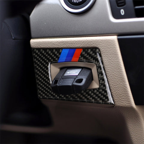 Adhésif décoratif avec interrupteur d'accrochage pour guide de sinistre en fibre de carbone à trois couleurs pour BMW E90 / E92 2005-2012, interrupteur d'allumage de conduite gauche (trois couleurs)
