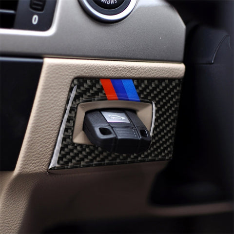 Adhésif décoratif avec interrupteur d'accrochage pour guide de destra en fibre de carbone à trois couleurs pour BMW E90 / E92 2005-2012, interrupteur d'allumage de conduite droite (trois couleurs)