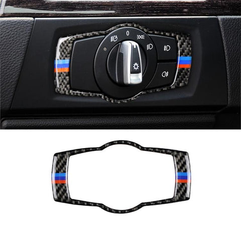 Autocollant décoratif pour interrupteur de voiture en fibre de carbone à trois couleurs pour BMW E90 / E92 / E93 2005-2012, interrupteur de phare (trois couleurs)