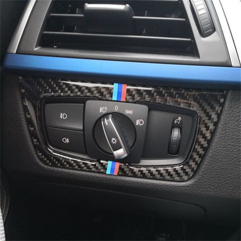 Adesivo decorativo per interruttore fari auto in fibra di carbonio a tre colori per BMW F30 2013-2017 / F34 2013-2017, Headlight Switch(Three Color)