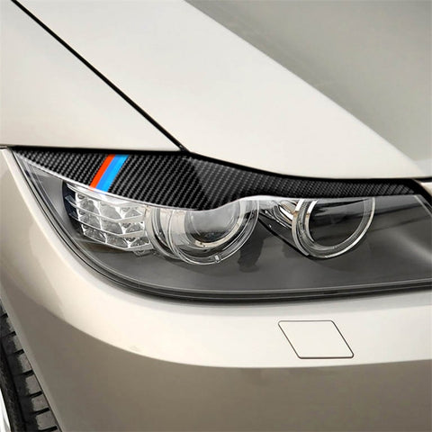 Autocollants décoratifs pour sopracciglia pour BMW E90 2005-2008 - Fibre de carbone à trois couleurs - Version avec colle à goccia