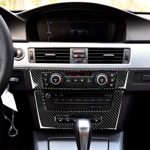 Adhésif décoratif pour panneau CD de commande centrale de voiture en fibre de carbone pour BMW E90 / E92 2005-2012, édition haute avec foro, panneau CD (haute édition avec trou)