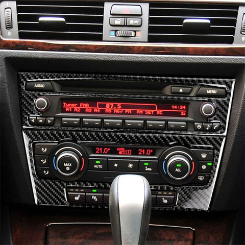 Adhésif décoratif pour panneau CD de commande centrale de voiture en fibre de carbone pour BMW E90 / E92 2005-2012, sans navigation avec foro, panneau CD (sans navigation avec trou)