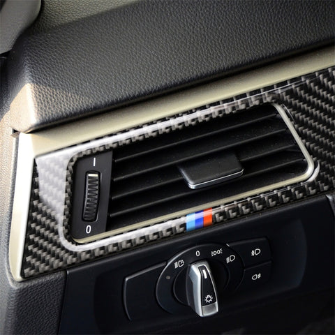 Adesivo decorativo per pannello uscita aria sinistra a tre colori in fibra di carbonio per BMW E90 E92 E93 2005-2012, adatto per la guida a sinistra, Left Air Outlet Panel