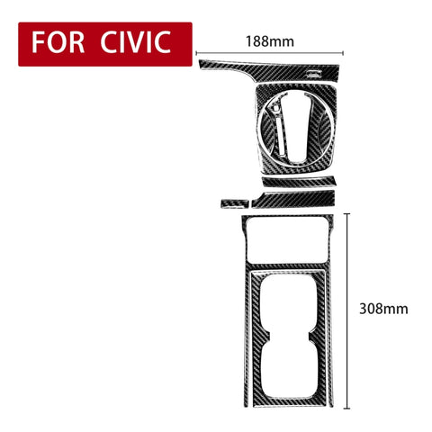 Adesivo decorativo 10 in 1 per auto in fibra di carbonio con cambio automatico e portabicchieri per Honda Civic 8a generazione 2006-2011, guida a sinistra, Automatic Gear + Water Cup Holder, Left Drive