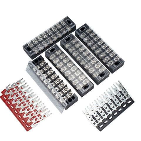 5 connettori terminali di alimentazione a doppia fila TB-2508 per auto a 8 vie 25A + striscia di collegamento a 8 posizioni con coperchio, 8-way 25A - Novalix Store