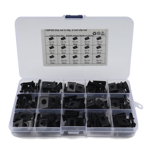 Kit di dadi a U noir de 120 pièces Clip pour guglia N. 14 Dadi ad alette di fissaggio rapido in zinco, 120 PCS
