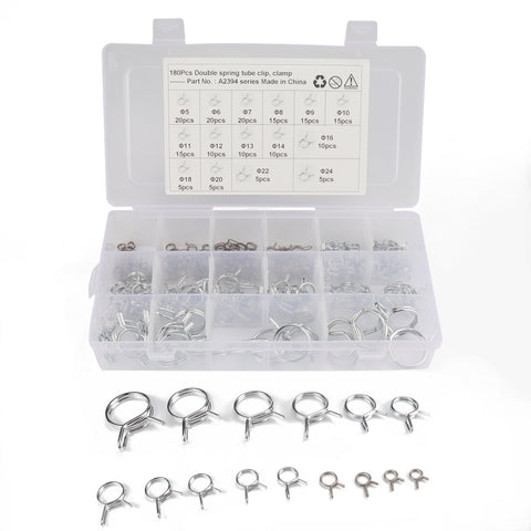 Morsetti pour tubi dell'acqua con morsetto a molla a doppio filo de 180 pièces, dimensions: 5-24 mm, 180 PCS