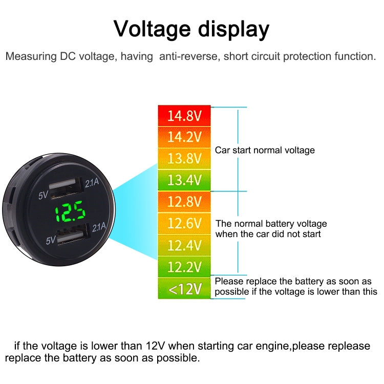 Universal Car Dual Port USB Charger Power Outlet Adapter 4.2A 5V IP66 with LED Digital Voltmeter + 60cm Cable, 4.2A Voltmeter + 60cm Cable(Red Light)   ...
