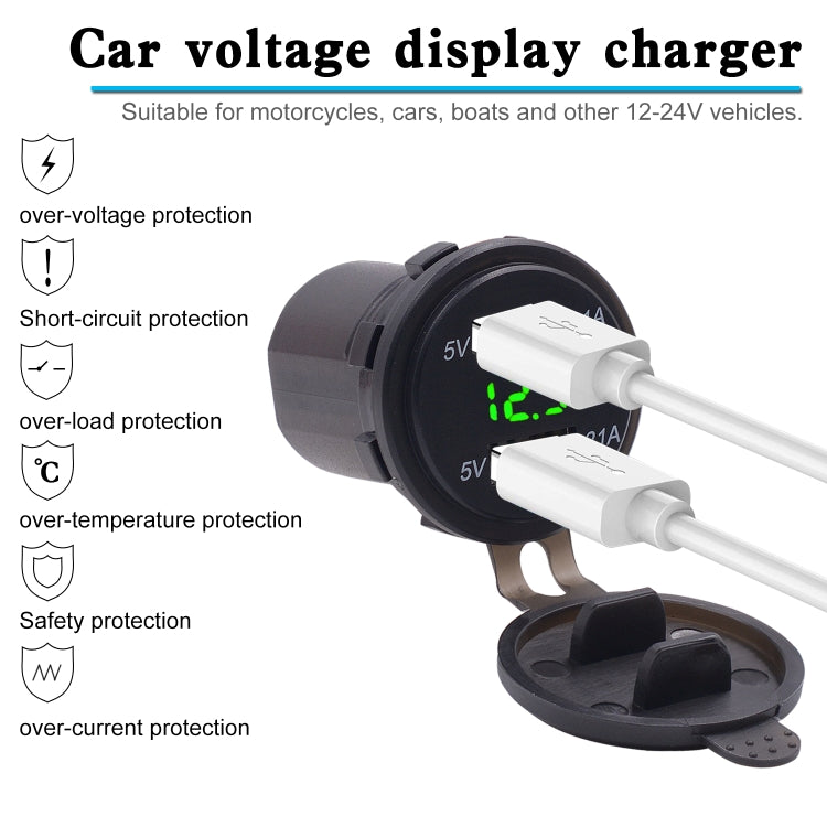 Universal Car Dual Port USB Charger Power Outlet Adapter 4.2A 5V IP66 with LED Digital Voltmeter + 60cm Cable, 4.2A Voltmeter + 60cm Cable(Red Light)   ...