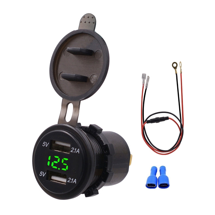 Universal Car Dual Port USB Charger Power Outlet Adapter 4.2A 5V IP66 with LED Digital Voltmeter + 60cm Cable, 4.2A Voltmeter + 60cm Cable(Red Light)   ...