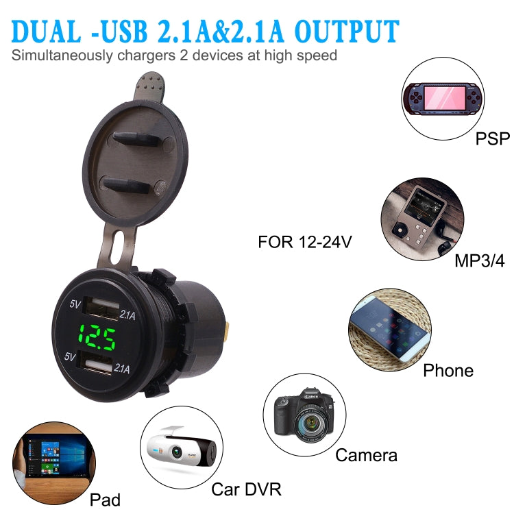 Universal Car Dual Port USB Charger Power Outlet Adapter 4.2A 5V IP66 with LED Digital Voltmeter + 60cm Cable, 4.2A Voltmeter + 60cm Cable(Red Light)   ...