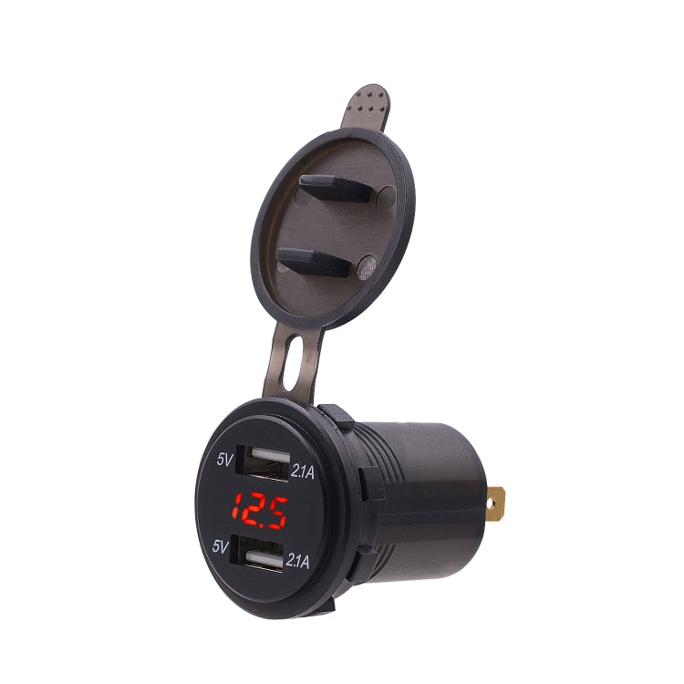 Universal Car Dual Port USB Charger Power Outlet Adapter 4.2A 5V IP66 with LED Digital Voltmeter + 60cm Cable, 4.2A Voltmeter + 60cm Cable(Red Light)   ...