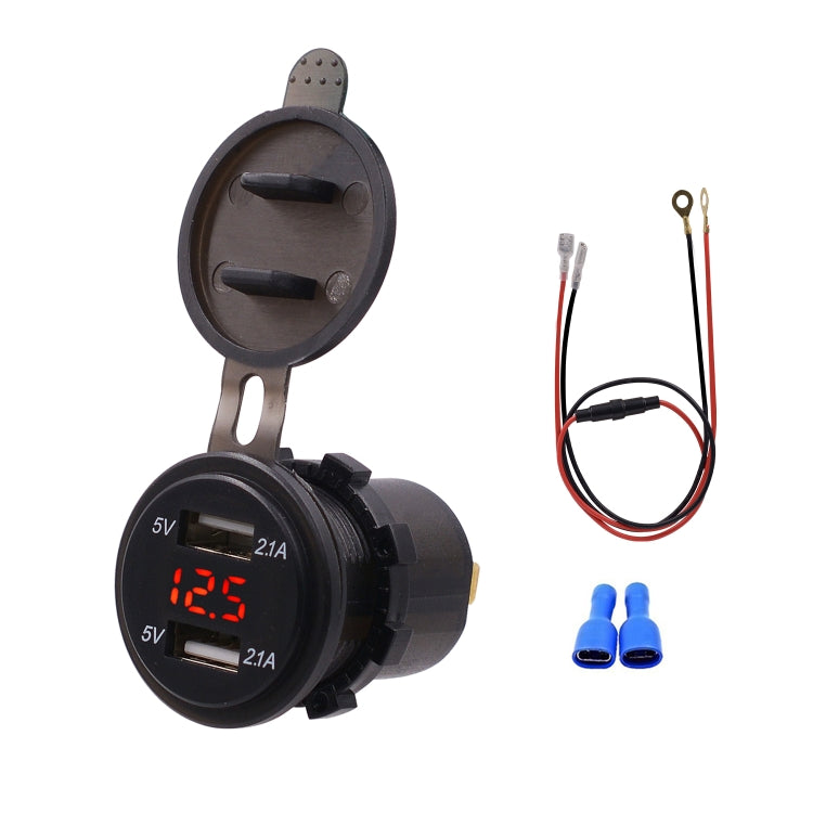 Universal Car Dual Port USB Charger Power Outlet Adapter 4.2A 5V IP66 with LED Digital Voltmeter + 60cm Cable, 4.2A Voltmeter + 60cm Cable(Red Light)   ...
