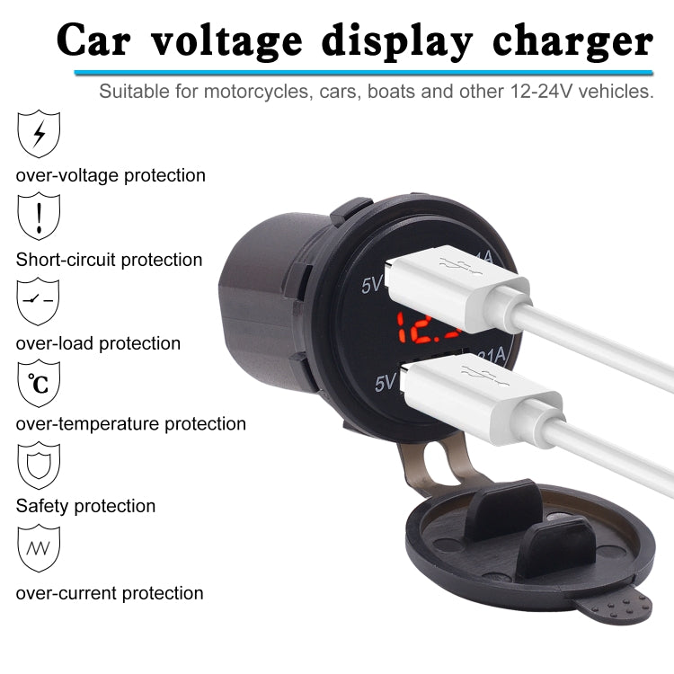 Universal Car Dual Port USB Charger Power Outlet Adapter 4.2A 5V IP66 with LED Digital Voltmeter + 60cm Cable, 4.2A Voltmeter + 60cm Cable(Red Light)   ...