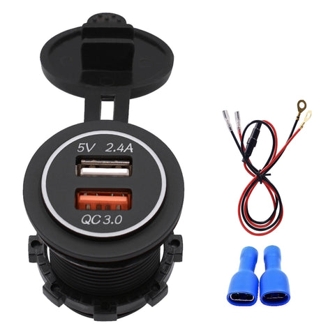Adaptateur pour prise de courant pour batterie de voiture USB sur un double port QC3.0 universel pour voiture 5 V 2,4 A IP66 avec câble de 60 cm, 2,4 A + 60 cm (lumière bleue), 2,4 A + 60 cm (lumière verte), 2,4 A + 60 cm (lumière orange).