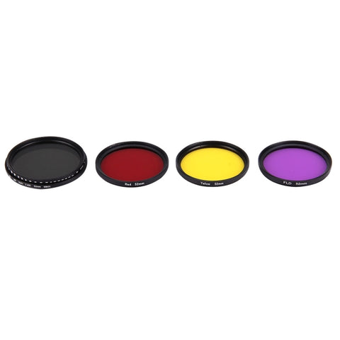 Filtro obiettivo JUNESTAR professionale 4 in 1 da 52 mm (ND2-400 + rosso + giallo + FLD / viola) per GoPro HERO5 / 4s / 4 / 3+ / 3 / 2 e Xiaomi Xiaoyi Yi I / II 4K e SJCAM Sport Action Camera, 4 in 1 52mm Lens