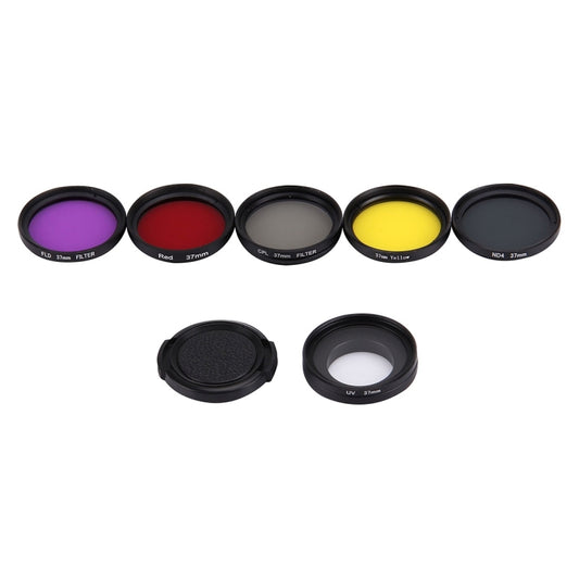 Filtro obiettivo JUNESTAR professionale 7 in 1 da 37 mm (CPL + UV + ND4 + rosso + giallo + FLD / viola) e cappuccio protettivo per GoPro HERO4 / 3+ / 3 Sport Action Camera, 7 in 1