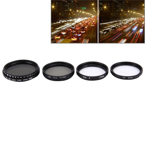 JUNESTAR Filtro obiettivo professionale 4 in 1 da 37 mm (CPL + UV + ND2-400 + Star 8) per GoPro e Xiaomi Xiaoyi Yi Sport Action Camera, 4 in 1 37mm Lens