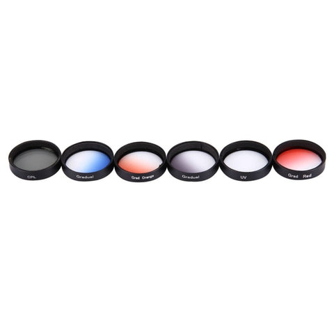 Filtro obiettivo JUNESTAR professionale 6 in 1 da 34 mm (CPL + UV + rosso graduale + arancione graduale + blu graduale + grigio graduale) per DJI Phantom 3 e 4