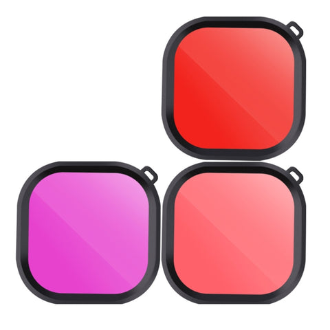 Kit filtri per lenti subacquee con alloggiamento quadrato a 3 colori rosa viola rosso per GoPro HERO8 Custodia impermeabile originale nera, 3 colori