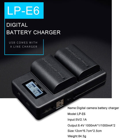 Caricatore digitale LCD per batterie LP-E6 di fotocamere Canon