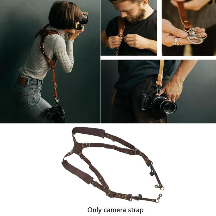 Tracolla per fotocamera con imbracatura in pelle a doppia spalla antiscivolo a sgancio rapido con gancio in metallo per fotocamere SLR / DSLR           ...
