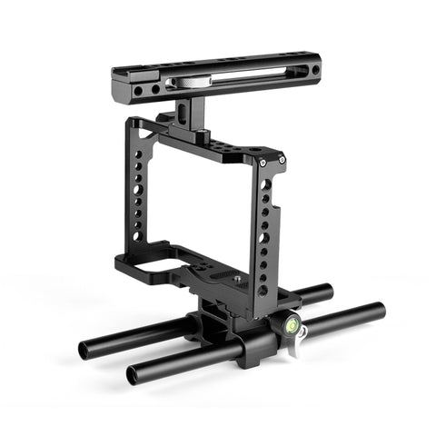 YELANGU C18 YLG0915A-C Stabilizzatore per gabbia per videocamera con maniglia e supporto per asta su guida per Panasonic Lumix DC-S1H / DC-S1 / DC-S1R, YLG0915A-C