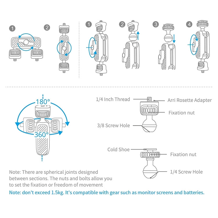 PGYTECH Supporto per staffa per braccio magico con regolazione a 360 gradi per fotocamera reflex