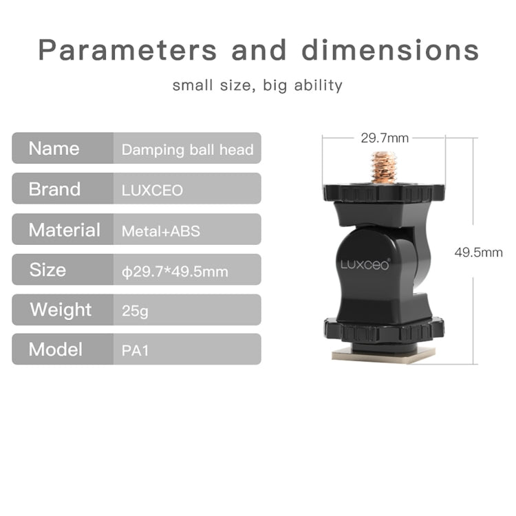 Staffa smorzante con testa sferica universale per fotocamera LUXCeO PA1, PA1