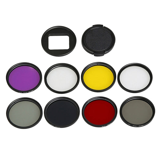 Per GoPro HERO5 Sport Action Camera Filtro obiettivo professionale da 52 mm (CPL + UV + ND8 + ND2 + Star 8 + Rosso + Giallo + FLD / Viola) e anello adattatore custodia impermeabile, 10 in 1