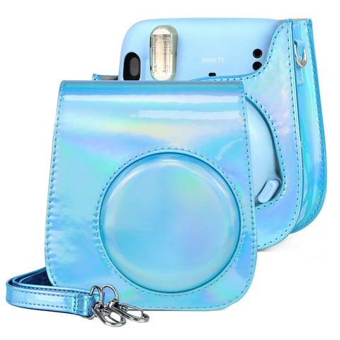 Borsa per fotocamera full body con custodia in pelle Aurora Color con tracolla per FUJIFILM Instax mini 11, Blue