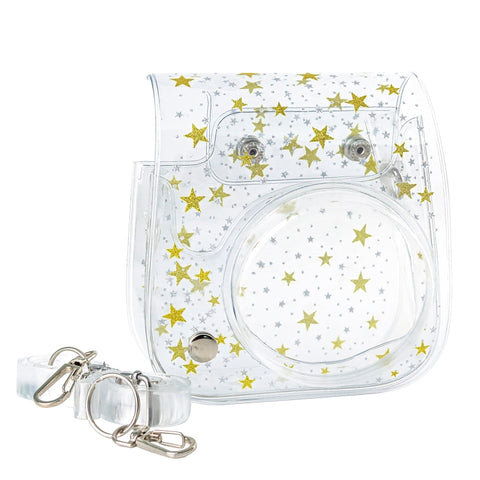 Borsa per fotocamera con custodia rigida in PVC Stars Crystal con tracolla per FUJIFILM Instax Mini 11, Transparent