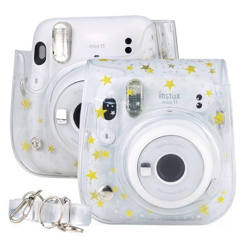 Borsa per fotocamera con custodia rigida in PVC Stars Crystal con tracolla per FUJIFILM Instax Mini 11, Transparent