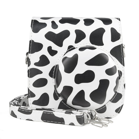 Borsa per fotocamera con custodia in pelle PU per tutto il corpo di mucca da latte con cinturino per FUJIFILM instax mini 7+, Milk Cow
