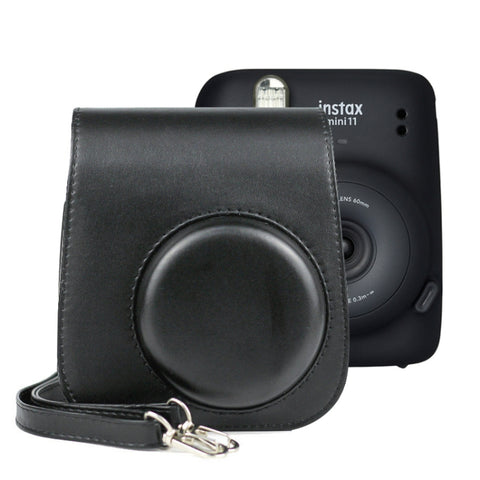 Custodia in pelle per fotocamera, corpo pieno in tinta unita con cinturino per FUJIFILM Instax mini 11