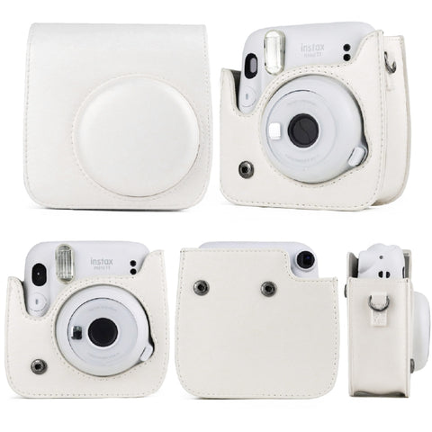 Custodia in pelle per fotocamera, corpo pieno in tinta unita con cinturino per FUJIFILM Instax mini 11